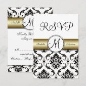 Black Damask Gold Wedding RSVP Karte (Vorne/Hinten)