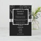 Black damask gothic wedding photo invitation einladung (Stehend Vorderseite)