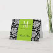 Black Damask Green Monogram Wedding Danke (Vorderseite)
