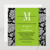 Black Damask Green Monogram Wedding Einladung (Vorne/Hinten)