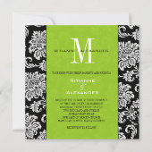 Black Damask Green Monogram Wedding Einladung (Vorderseite)