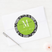 Black Damask Green Monogram Wedding Sticker (Umschlag)