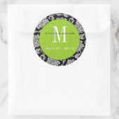 Black Damask Green Monogram Wedding Sticker (Tasche)
