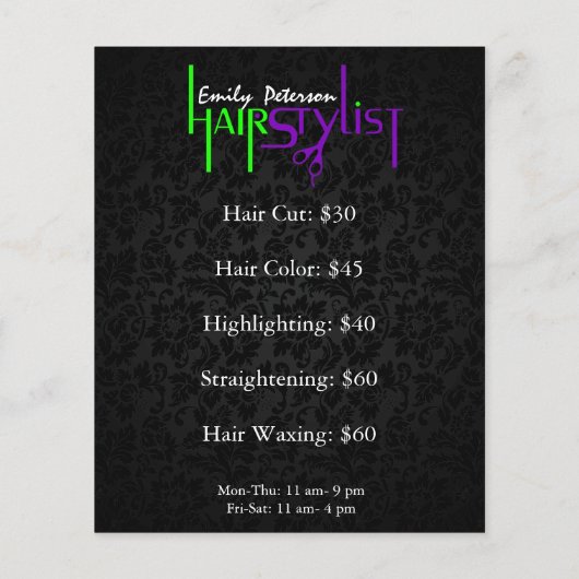Black Damask Hair Stylist Flyer (Hinten)