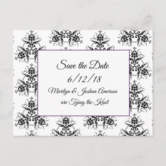 Black Damask Hochzeitkarten Save the Date Postkart Postkarte (Vorderseite)