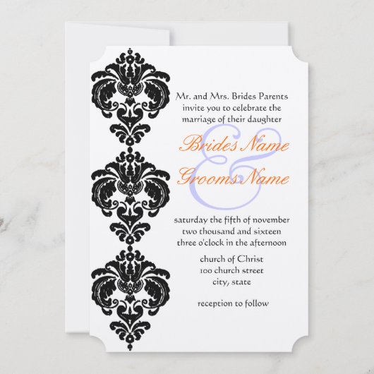 Black Damask Hochzeitseinladungen Einladung (Rückseite)