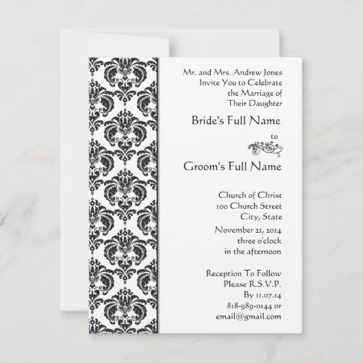 Black Damask Hochzeitseinladungen Einladung (Vorderseite)