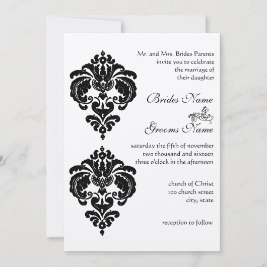 Black Damask Hochzeitseinladungen Einladung (Vorderseite)