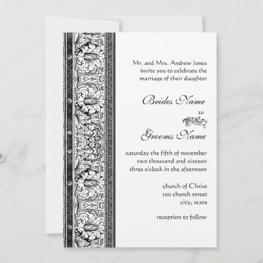 Black Damask Hochzeitseinladungen Einladung (Vorderseite)