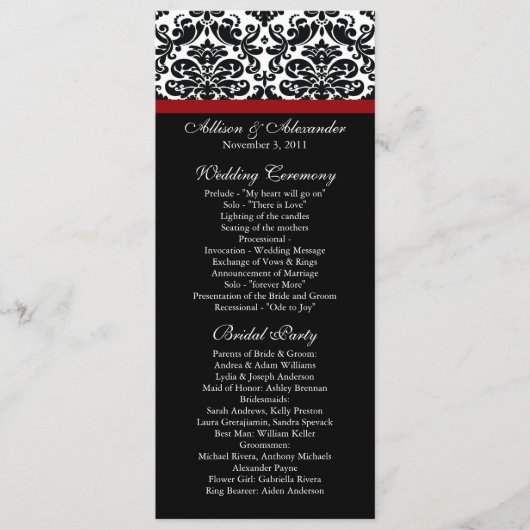 Black Damask Hochzeitsprogramm Programm (Vorderseite)