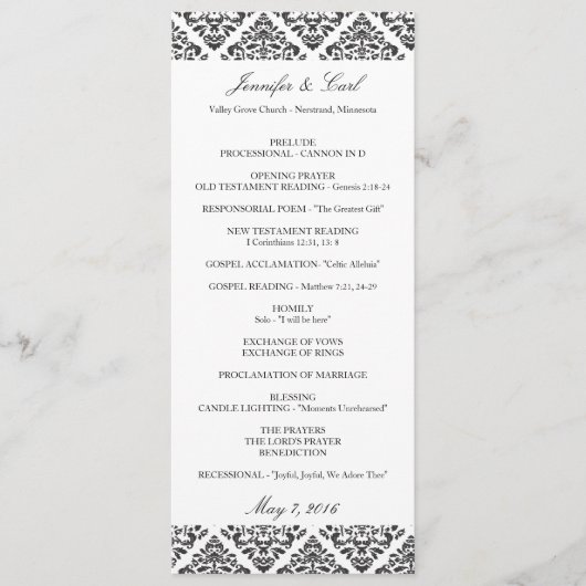 Black Damask Hochzeitsprogramme Programm (Vorderseite)