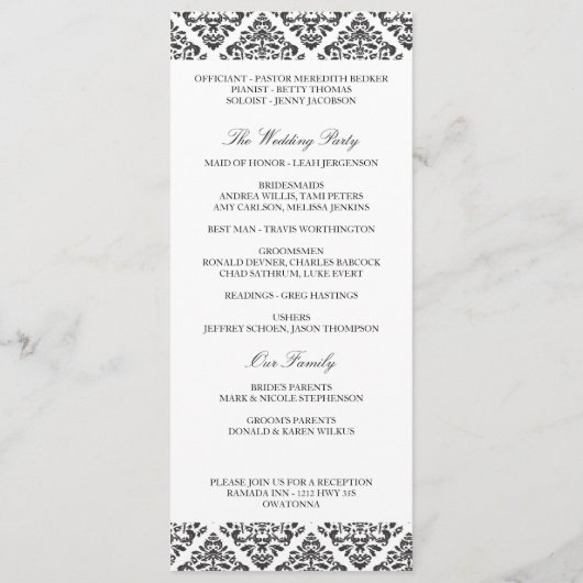 Black Damask Hochzeitsprogramme Programm (Rückseite)