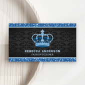 Black Damask Imitats Blue Glitzer Royal Crown Visitenkarte