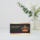 Black Damask Imitats Gold Foil Rote Krone Visitenkarte (Stehend Vorderseite)