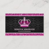 Black Damask Imitats Hot Pink Glitzer Royal Crown Visitenkarte (Vorderseite)