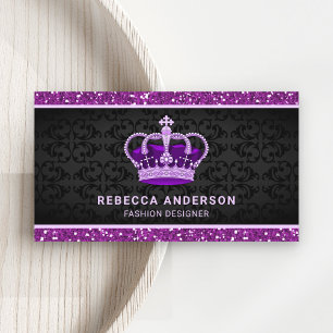 Black Damask Imitats Lila Glitzer Royal Crown Visitenkarte