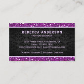 Black Damask Imitats Lila Glitzer Royal Crown Visitenkarte (Rückseite)