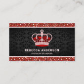 Black Damask Imitats Roter Glitzer Royal Crown Visitenkarte (Vorderseite)