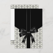 Black Damask Lace Bow Black Whtie UAWG RSVP Karte (Vorne/Hinten)