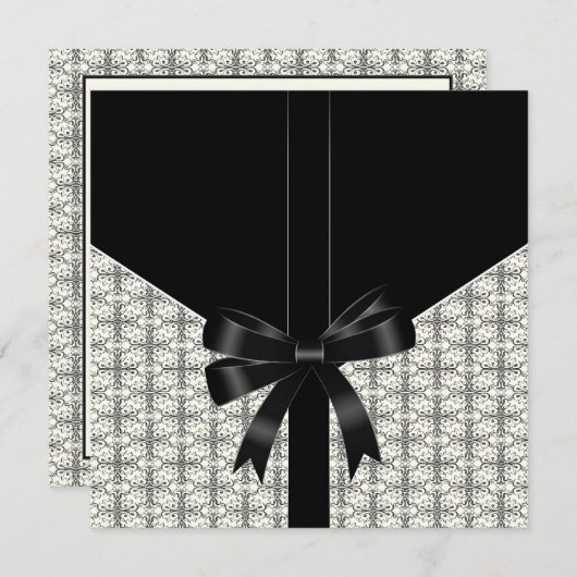 Black Damask Lace Bow Wedding Einladung (Vorne/Hinten)