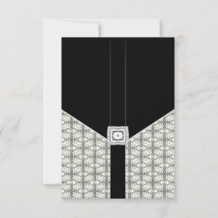 Black Damask Lace Diamond Wedding RSVP Cards