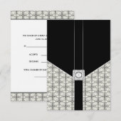 Black Damask Lace Diamond Wedding RSVP Cards Karte (Vorne/Hinten)