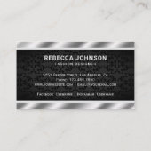 Black Damask Metallic Steel Silver Crown Visitenkarte (Rückseite)