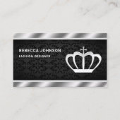Black Damask Metallic Steel Silver Crown Visitenkarte (Vorderseite)