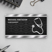 Black Damask Metallic Steel Stethoscope Doctor Visitenkarte