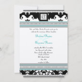 Black Damask mit Aqua Trim Wedding Einladung (Vorderseite)