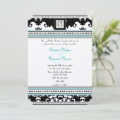 Black Damask mit Aqua Trim Wedding Einladung (Stehend Vorderseite)