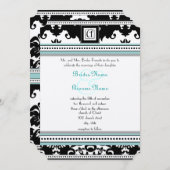 Black Damask mit Aqua Trim Wedding Einladung (Vorne/Hinten)