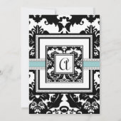 Black Damask mit Aqua Trim Wedding Einladung (Rückseite)