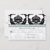 Black Damask mit Aqua Trim Wedding Einladung (Rückseite)