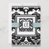 Black Damask mit Aqua Trim Wedding Einladung (Rückseite)