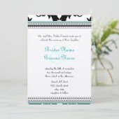 Black Damask mit Aqua Trim Wedding Einladung (Stehend Vorderseite)