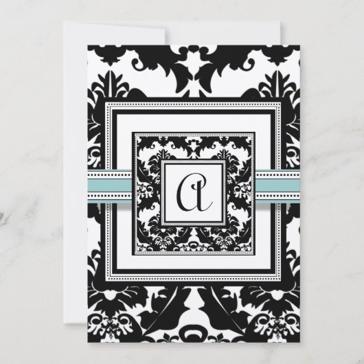 Black Damask mit Aqua Trim Wedding Einladung (Vorderseite)