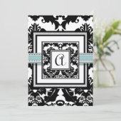 Black Damask mit Aqua Trim Wedding Einladung (Stehend Vorderseite)