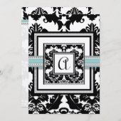 Black Damask mit Aqua Trim Wedding Einladung (Vorne/Hinten)