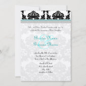 Black Damask mit Aqua Trim Wedding Einladung (Vorderseite)