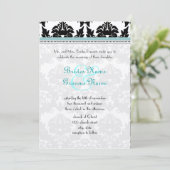 Black Damask mit Aqua Trim Wedding Einladung (Stehend Vorderseite)
