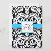 Black Damask mit Bright Aqua Wedding Einladungen (Rückseite)