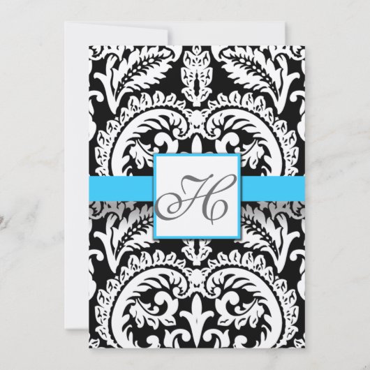 Black Damask mit Bright Aqua Wedding Einladungen (Rückseite)
