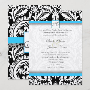 Black Damask mit Bright Aqua Wedding Einladungen