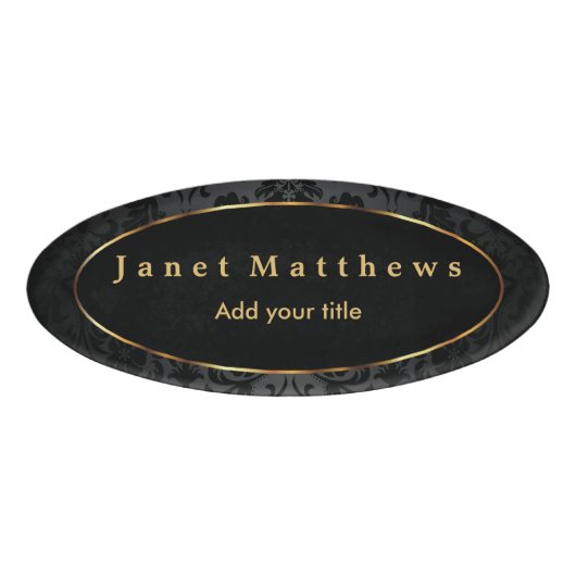 Black Damask mit Gold Trimm Design Namenschild (Vorderseite)