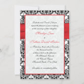 Black Damask mit Poppy Red Wedding Einladung (Rückseite)