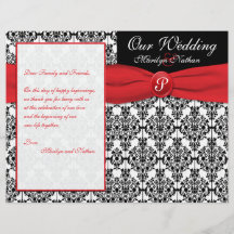 Black Damask mit Poppy Red Wedding Program