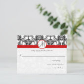 Black Damask mit Red Trim Wedding Einladung (Stehend Vorderseite)