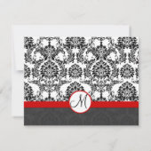 Black Damask mit Red Trim Wedding Einladung (Rückseite)