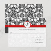 Black Damask mit Red Trim Wedding Einladung (Vorne/Hinten)